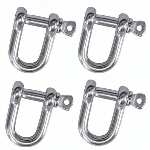 MAMDAFAON 4PCS Stainless Steel Forged D Shape Shackle 5/16 (8mm) for Chains, Wire Rope, Lifting and Landing, Camping, Tow Strap