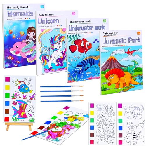 JUNQIU 4Pack Paint with Water Books for Kids, Watercolor Painting Coloring Books for Toddlers, Magic Paint Set, Arts and Crafts for Girls Gifts, Stocking Stuffers For Kids