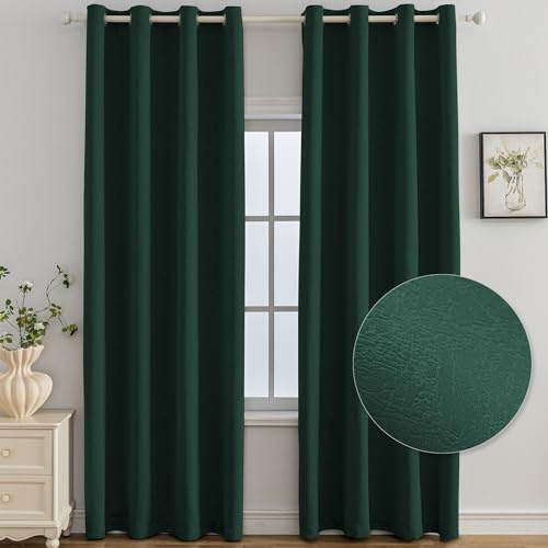 Ystyle Verdunklungsvorhänge 2er Set, Thermovorhang Gegen mit Ösen, 140x180 cm, Modern Gardinen Abdunkelnde Vorhänge Wohnzimmer Schlafzimmer, Schallschutz Vorhang, Verde Scuro