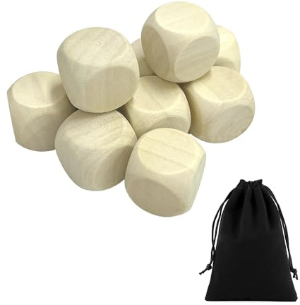 10 Blanko WüRfel, mit 1 Aufbewahrungstasche, Holzwürfel, Spielwürfel, Verwendbar für Basteln, Heimwerken, Mathematik, Brettspiele usw. (20 mm)