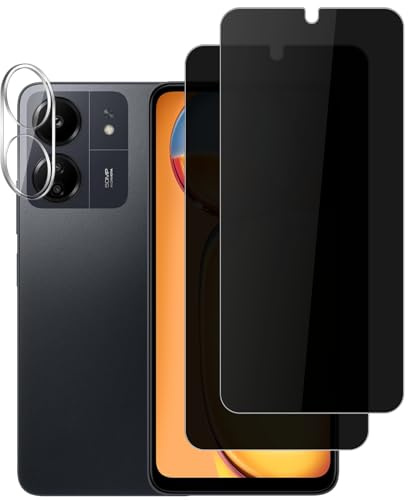 Vsjnk Privacidad Protector de Pantalla Compatible Con Xiaomi Redmi 13C 4G/Poco C65 Cristal Templado,2 Piezas Screen Protector 1 Piezas Protector de Lente de Cámara Dureza 9H Sin Burbujas