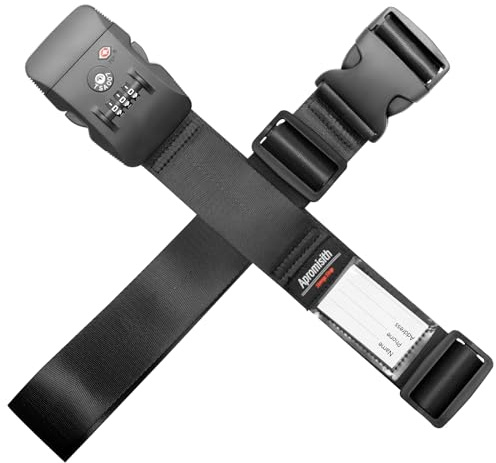 Cinghia trasversale per valigie da 20“-28” con chiusura a combinazione a 3 cifre approvata da TSA Ampie cinghie regolabili Accessori da viaggio, nero