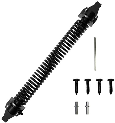 Molla per cancello da 35,5 cm, molla di chiusura automatica in acciaio al carbonio resistente con 2 perni di posizionamento, 1 perno di regolazione, 4 viti, per porte esterne da giardino e recinzioni