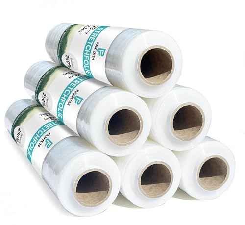 6 Rollen Stretchfolie Transparent 23my 2,5kg 500mm Handstretchfolie Stretchfolienrolle Palettenfolie Umzugsfolie Strechfolie Wickelfolie Verpackungsfolie - gedeht über 350m Länge - Folie für Umzug
