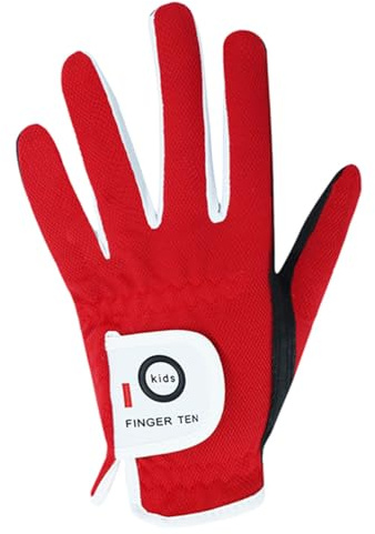 Golfhandskar barn ungdom junior småbarn pojkar flickor 1-pack vänster hand, andningsbar mikrofiber syntetisk högerhänt golfhandske för ålder 4-13 år (röd, M)
