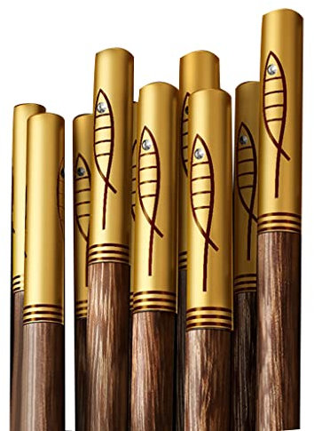 Set regalo di bacchette giapponesi in legno, 10 paia di bacchette per sushi riutilizzabili, bacchette cinesi coreane di lusso in legno naturale, bacchette antiscivolo, resistenti alla lavastovigl