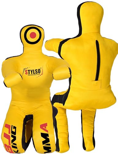 Stylso Grappling Dummy for Adults, Unfilled Wrestling Dummy, Hanging Jiu Jitsu Dummy for BJJ, MMA, Judo, Karate, Martial Arts (Yellow Sit, 6ft / 72 inches)