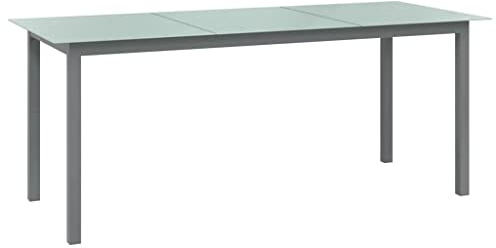 SDWEHO7 Gartentisch mit Glasplatte, Terrassentisch Balkontisch Wetterfest Garten Balkon Esstisch, Aluminiumgestell, Hellgrau 190x90x74 cm