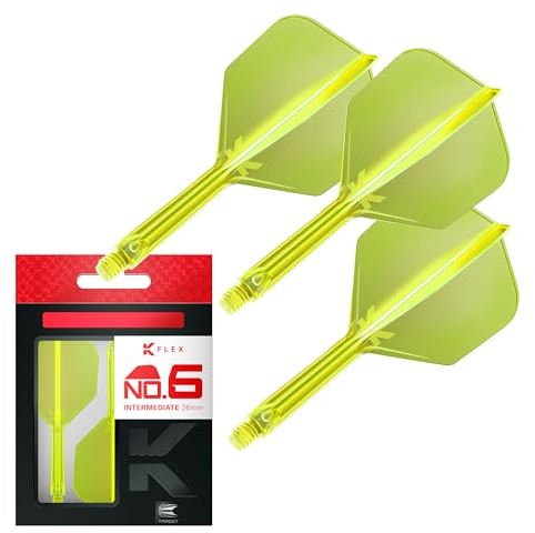Target Darts K Flex integrerade dartstänger och armar, No.6 gul (mellanliggande) | 3-pack K-Flex – No.6, Kflex Dart med flik och stång i ett stycke