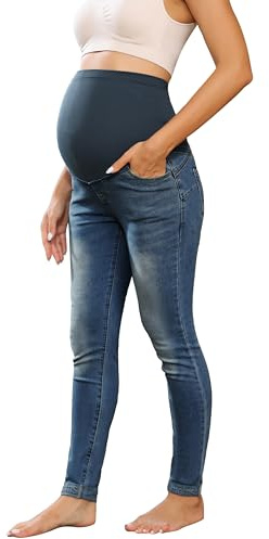 Maacie Maternity Pants Long Elastic Jeans for Pregnancy Comfortable Jeans Spring Summer Dark Blue XL