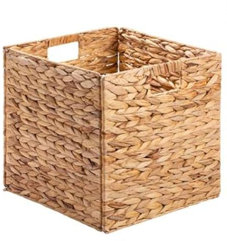 Panier de Rangement en Jacinthe d'Eau Tressée, Cube, Couleur naturelle et chaleureuse