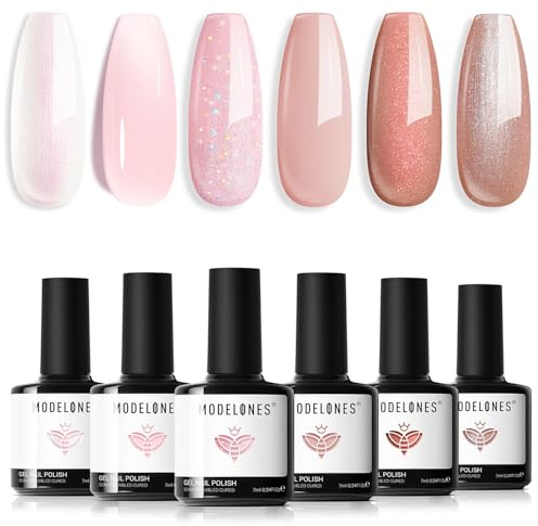 Modelones UV Nagellack 6 Farben Weiß Rosa Nude Gel Nagellack UV Nageldesign Sets Soak Off Gel Polish für Maniküre Nageldesign