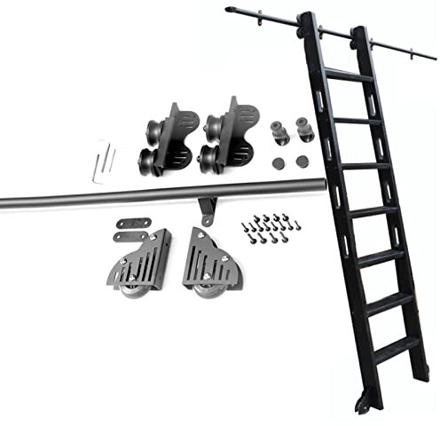 3.3-20ft Sliding Door Kit, Concealed Sliding Stair Hardware Bookshelf Kit Sliding Stair Hardware Kit Rail/Round Rail with Roller Wheels for Floor (Without