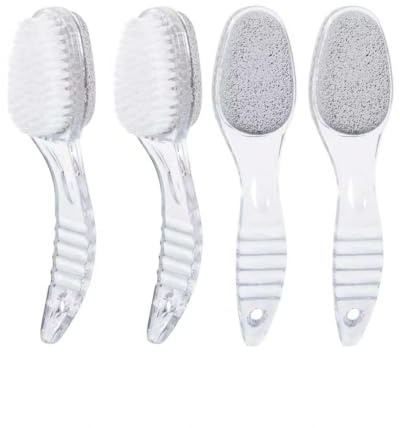 ooloveminso Große Fuß-Bimsstein-Bürste Hornhautentferner, Fußfeile mit Griff, 2-in-1, geeignet für Hornheit, Fußspa, Fußpflege, glatte Haut, transparent, 4 Stück