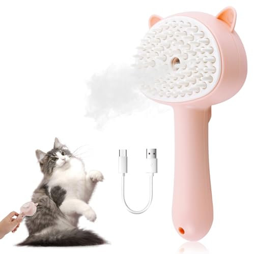 Shengxi Katzenbürste mit Dampf, 3 in 1 Dampfbürste Katze Multifunktionale Katzen Bürste Dampfbürste für Hunde Multifunktionale Katzenspray für Katze und Hund (Rosa)