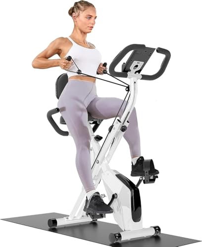 Dskuezew 4-in-1 Foldable Exercise Bike with Wrist Measurement, 8-Level Magnetic Resistance, LCD Display, 300 lbs Capacity Folding Exercise Bikes for Home Gym Use