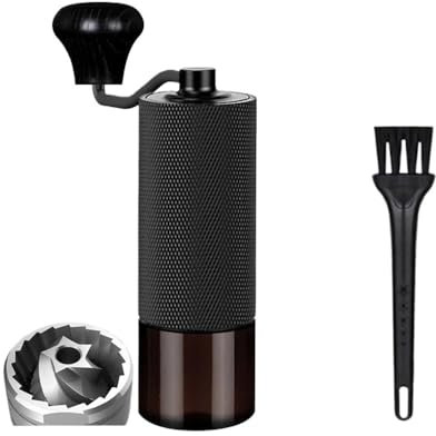 Macinacaffè manuale CNC in acciaio inox, professionale, doppio cuscinetto, regolabile, portatile, macinatura a mano per chicchi di caffè (nero con vetro)