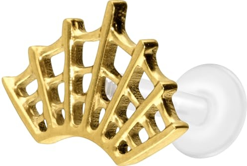 PIERCINGLINE PTFE Labret Ohrpiercing mit 0,9 mm Gewinde + Titan-Aufsatz SPINNENNETZ Farb & Größenauswahl