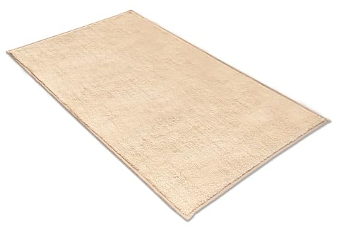 Comart - Tappeto Arredo Puffy - Design Moderno - Lavabile in Lavatrice - Fondo Antiscivolo - Super Morbido - Pelo Corto - Tappeto per Salotto e Camera da Letto - Beige - Rettangolare 40x60 cm