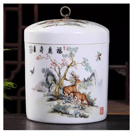 Ceramic Rice Container with Lid, 5KG Chinese Style Grain Tea Storage Container Sealed Food Dispenser for Cereal Flour Sugar Coffee