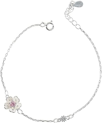 BNCXMO Manschette Armreifenkette, ordnungsgemäßes Silberarmband, Frauen 925 Sterling Silber Armband Einstellbarer Kirschblüten Armband Damen Silberarm Armreif