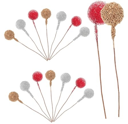 ULTECHNOVO 30 Piezas Tallos de Bayas Navideñas Brillantina Adornos de Bayas Rojas Artificiales Palitos Navideños para Decoración de Navidad para Árboles de Navidad