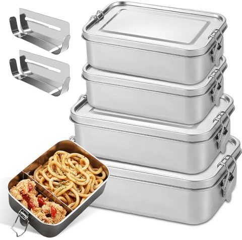 PORFOYO Matlådor i rostfritt stål med fack, 550 ml, 850 ml, 1 400 ml matlåda i rostfritt stål med lock, bento-lådor i 304 stål med fack, Vesperdose-matlåda för soppa/sallad