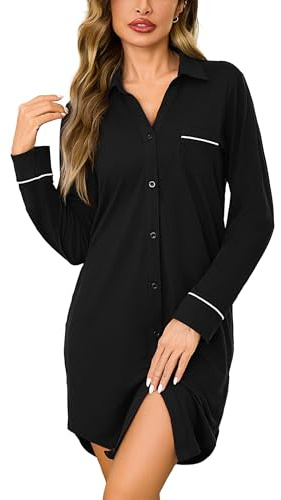 Bresdk Pigiama Donna Camicia da Notte Donna Aperta Davanti Invernale Cotone | Manica Lunga con Bottoni Loungewear Parto Ospedale Allattamento Premaman