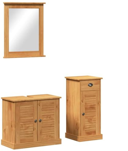 vidaXL Set di Stoccaggio per Il Bagno Moka: Base, Lavabo, Specchio e Armadietto in Stile Rustico, Realizzati in Legno di Pino Massiccio. Dimensioni: 37 x 34 x 80 cm. Ampio e Montato a Parete, con Ma