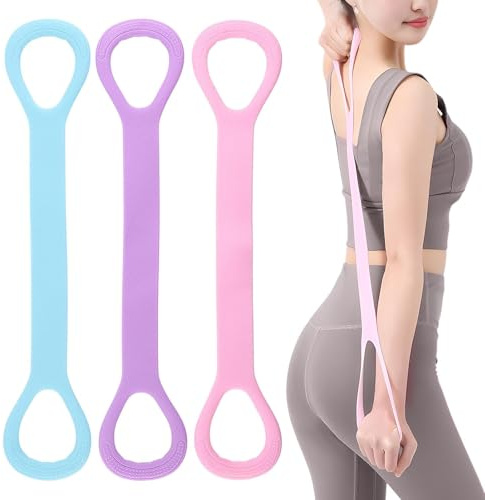 Noaxylic 3 Pezzi Elastici Fitness, Bande Elastiche Fitness, Fasce di Resistenza a Forma di 8, Fascia di Resistenza con Maniglie, Espansore Toracico, Yoga Stretching Band, per Yoga, Pilates, Danza