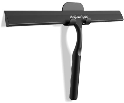 Anjinwiper Raclette de douche en silicone avec support sans perçage, raclette pour douche, salle de bain, carrelage, miroir, fenêtre, 31 cm, Noir