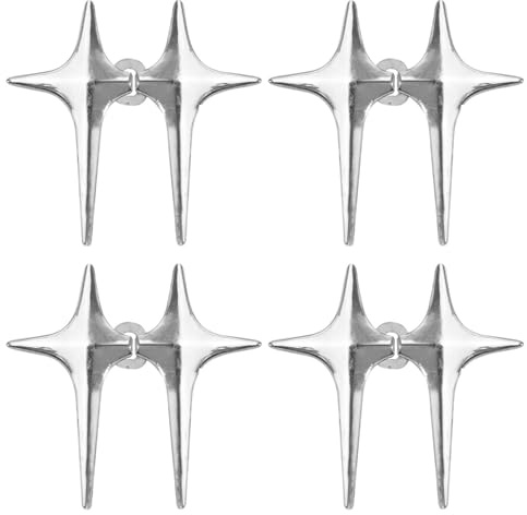 4 Pairs Four Pointed Star Jeans Buttons Pins, Star Jean Button Tightener,Waist Tightener Clips, Adjustable Button Pins Detachable, for Pants, Skirts Buttons Adjuster(Silver)