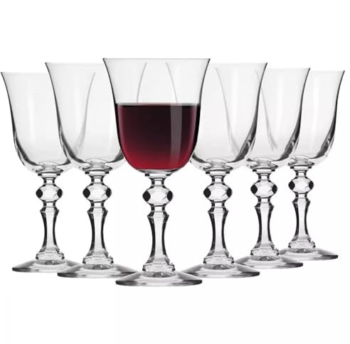 Krosno – Calici da Vino Rosso 250 ml – Set da 6 Pezzi – Collezione Krista – Cristallo Senza Piombo – Design Elegante con Stelo Intagliato