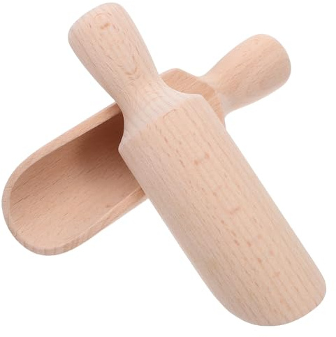 TOYANDONA Cucharas de Madera Natural para Tarros y Especias Juego de 2 Piezas Grandes de Madera de Haya Cucharas Medidoras Multiusos para Azúcar de Baño y Proteína en Polvo Utensilios