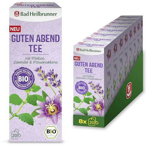 Bad Heilbrunner Bio Guten Abend Tee – mit Filterbeutel – Genussvoller Kräutertee mit ausgewogenen Kräuterkompositionen – zart, erfrischend und mild-blumig (8 x 20 Filterbeutel)