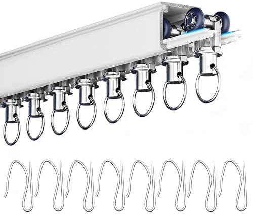 Aluminium Gardinenstange 50-1500 CM, Gardinenschiene 1-läufig mit Stummen Rollen, Wandmontage Decken-Vorhangschiene, Einfache Installation Gardinenstange für Privatsphäre(160cm)