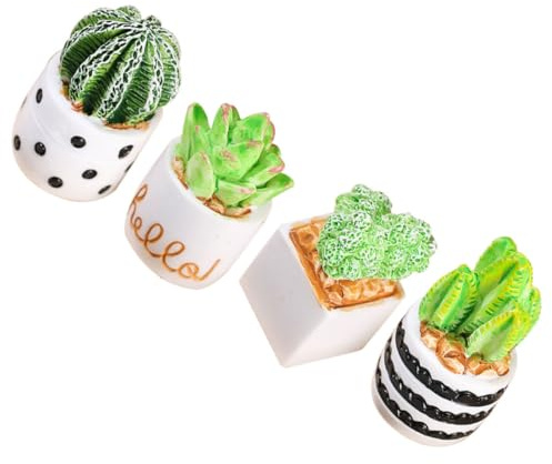 Veemoon Ensemble de 4 Mini Plantes Artificielles en Résine, Cactus Miniature Décoratif, Micro-Paysage pour Maison de Poupée, Ornement Miniature de Jardin, Décor Intérieur Bureau Voiture