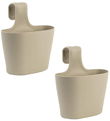 Engelland 2 x Blumentopf zum Auf-Hängen, Geländertopf, Sand, Hängetopf, Balkon-Kasten, oval, Übertopf, Pflanzkasten, mit Wasserspeicher/Wasserauffangschale, 2,8 Liter