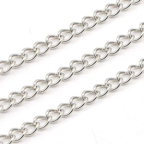 Cheriswelry 10 Meter 304 Edelstahl-Panzerketten, gelötet, gedreht, 4 x 3 mm, für Schmuck, Armband, Halskette, Basteln