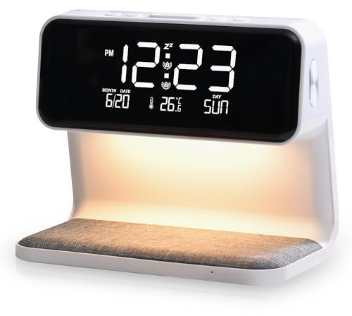 WILIT Lampe de Chevet Tactile Chambre, Reveil Lumineux avec Chargeur Sans Fil 10W, Lampe de Reveil avec 3 Niveaux de Luminosité