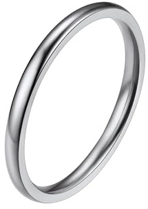 PROSTEEL Anillo Mujer Plata 2mm Ancho Acero Inoxidable Plateado Anillos de Compromiso Boda Alianza Tamaño 25 Joyas para Mujeres Hombres Parejas