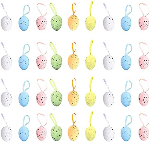 HLTER Adorno colgante de huevo de Pascua, 36 piezas de espuma multicolor para colgar huevos de Pascua adornos para árbol de Pascua con cinta para decoración de caza de Pascua para suministros de