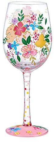 NymphFable handmålade vilda blommor vinglas Födelsedagsvinglas present för kvinnor med personlig presentförpackning, 15 oz