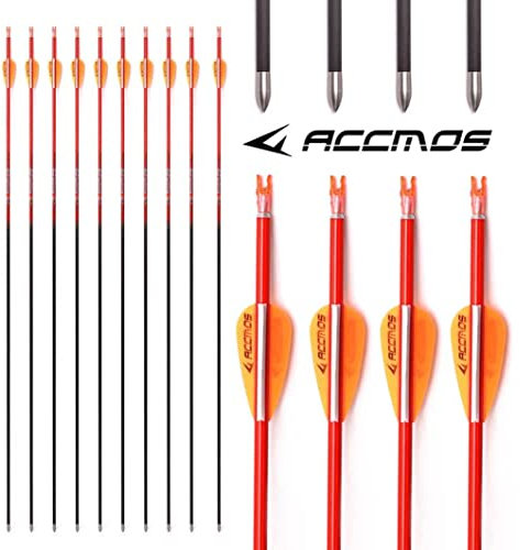 ACCMOS Spine 700 ID 4,2 mm Bogenschießen Pfeile, für Compound Bogen Recurve Bögen Jagd Schießen Orange oder Gelb Carbon Pfeil 12 St (30inch, OW Spine 700)