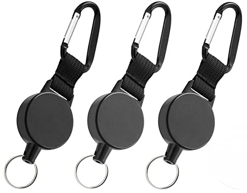 WEBBOMB Schlüsselrolle Jojo 70cm Stahlseil ID-Ausweisrolle ausziehbar Keyholder Band Karabiner-Ausweishalter einziehbarer Schlüsselanhänger Schlüsselband Skipasshalter (3x schwarz ohne Logo)