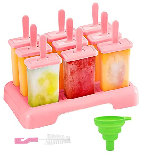 Eisformen Eis am Stiel, 9 Eisformen Wiederverwendbar BPA Frei, DIY Eis am Stiel Formen, Eisformen Kinder mit Einer Reinigungsbürste und Silikon Falttrichter