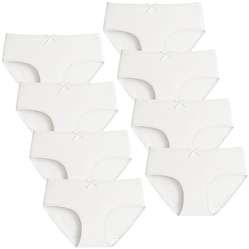 Domee Braguitas Algodón Ropa Interior Color Sólido Niña Pack de 8 Blanco 12-14 años (Fabricante Talla L)