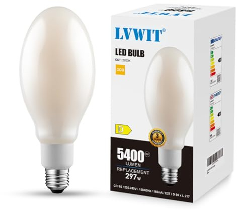 LVWIT E27 Filament Screw Bulb, 38W ED90 Edison Bulb, 5400LM, 297W Incandescent Equivalent, Large Bright Garden Light, Warm White 2700K, LED Light Bulbs for Gymnasium
