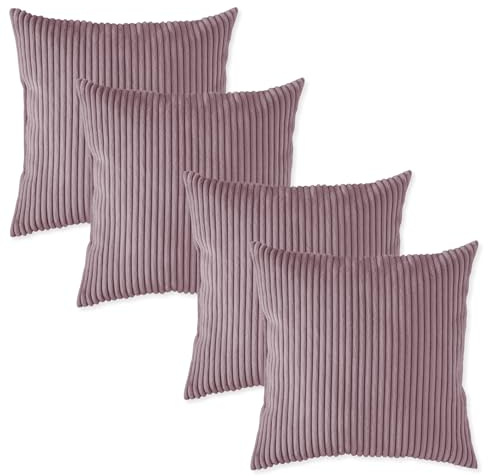 sleepling 4er Set Sofakissen 40x40 cm, Kissen, Kord Rosa | Zier aus robustem Polsterstoff , 40 x 40 cm, Deko für Sofa, Couch , Polster, Made in EU, 4 Stück