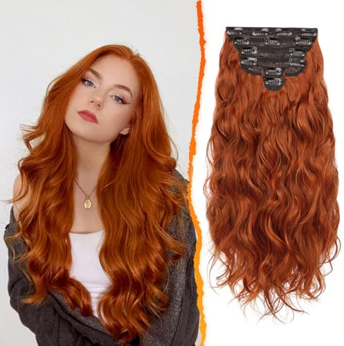 BARSDAR Extension Capelli a Clip, 50cm Lunga Ondulati Clip in Extension per Donna 6PCS Naturale Finta Hair Extension Sintetici Posticci Extension Capelli - Rosso Rame